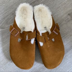 Birkenstock Men's Boston Shearling Suede Leather Sandals, EU 45 US MENS 12